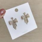 Rhinestone Bow Drop Earring 1 Pair - White & Gold - One Size