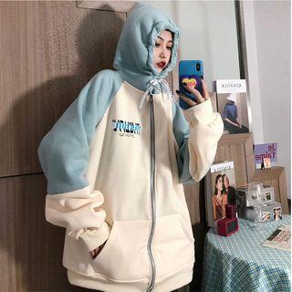 Lettering Raglan Zip-up Hoodie
