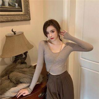 Plain Knit Crop Top Camel - One Size