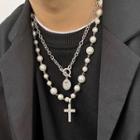 Rhinestone Smiley Stainless Steel Necklace / Cross Pendant Necklace / Set