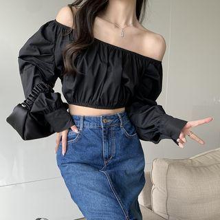Off Shoulder Plain Crop Blouse