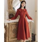 Ruffle Trim Collar Midi A-line Dress