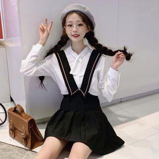 Tie Neck Blouse / Suspender Skirt