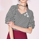 Crane Sequined Striped Short Sleeve Shirt