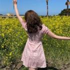 Puff-sleeve Cherry Print Dress Pink - One Size