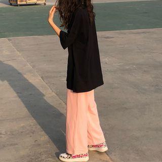 High-waist Washed Embroider Straight Leg Pants
