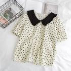 Two Tone Dotted Oversize Blouse Beige - One Size