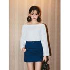 Button-front Colored Mini Skirt