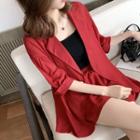 Set: Elbow-sleeve Single-breasted Blazer + Wide-leg Shorts
