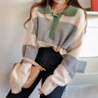 Color Block Sweater Beige & Green & Gray - One Size