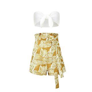 Set: Bow Accent Bandeau + Leaf Print Shorts