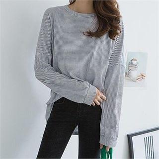 Drop-shoulder Loose-fit Stripe Cotton T-shirt
