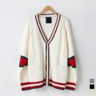 Oversized Color-block Cable-knit Cardigan
