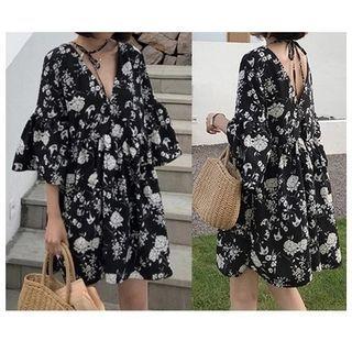 Floral Print Open-back Mini Dress
