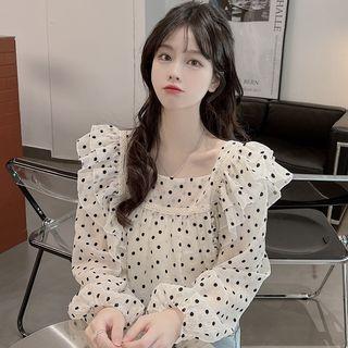 Square Neck Dotted Blouse Dot - White - One Size