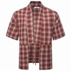 Set: Plaid Short-sleeve Tie-closure Jacket + Shorts