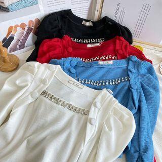 Details Rhinestone-trim Slim-fit Crop Top