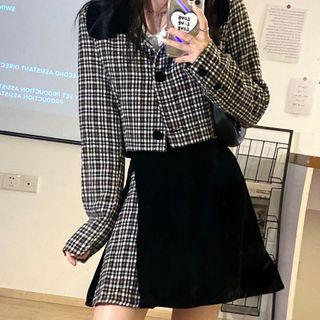 Plaid Cropped Buttoned Jacket / Mini Skirt
