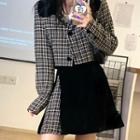 Plaid Cropped Buttoned Jacket / Mini Skirt