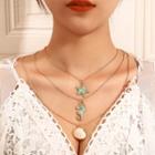 Alloy Shell & Starfish Pendant Layered Necklace 8631-2 - Gold - One Size