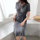 Short-sleeve Midi Knit Dress Gray - One Size