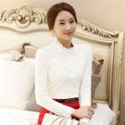 Long-sleeve Lace Panel Buttoned Top