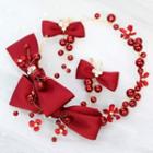 Set: Beaded Headband + Clip-on Earring Set - Red - One Size