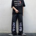 Letter Embroiderd Wide Leg Pants