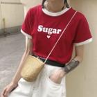 Contrast Trim Short-sleeve Lettering T-shirt
