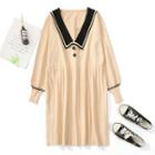 Puff-sleeve Knit Shirt Dress
