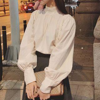 Puff-sleeve High-neck Long-sleeve Shirt