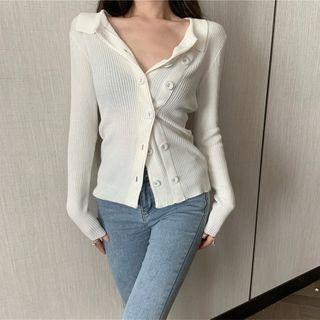 Double-breasted Ribbed Cardigan