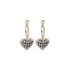 Heart Drop Earring E4956 - 1 Pair - Houndstooth - Black & White - One Size