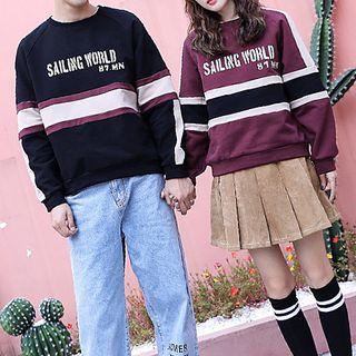 Couple Matching Lettering Pullover / Mini Pleated Skirt / Wide Leg Jeans