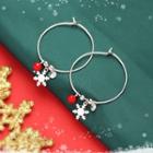 Rhinestone Snowflake Dangle Earring 1 Pair - Red Bead - Silver - One Size
