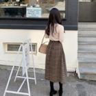 Wool Blend Plaid Midi Skirt Brown - One Size
