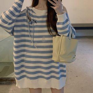 Striped Cutout Sweater Stripe - Blue & White - One Size