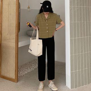 Plaid Shirt-sleeve Shirt / Crop Pants