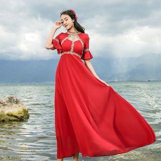 Short-sleeve Cutout Paneled Dress