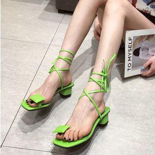 Square Detail Lace Up Block Heel Sandals