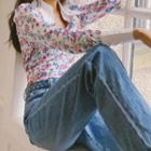 Retro Floral Slim Cut Long-sleeve Lapel Shirt