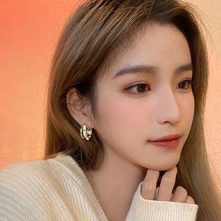 Layered Faux Leather Alloy Hoop Earring