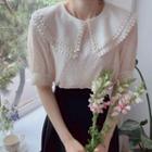 Crochet Trim Layered Collar Short-sleeve Blouse