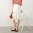 A-line Chiffon Pleated Skirt White - One Size