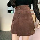 Long-sleeve Mock-neck Lace Top / Irregular Mini Corduroy Skirt