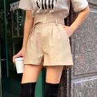 High-waist Belted Pleather Shorts