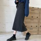 High-waist Denim Slit Midi A-line Skirt