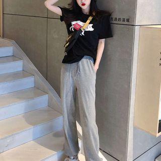 Set: Short-sleeve Pig Printed T-shirt + Harem Pants