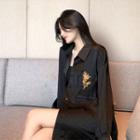 Flower Embroidered Blouse Black - One Size