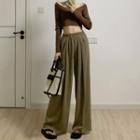 V-neck Long-sleeve Crop T-shirt / High Waist Wide Leg Pants